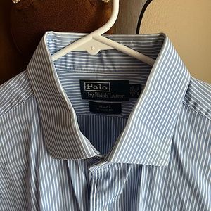 Polo Blue & White w/ Pink Pony Spread Collar